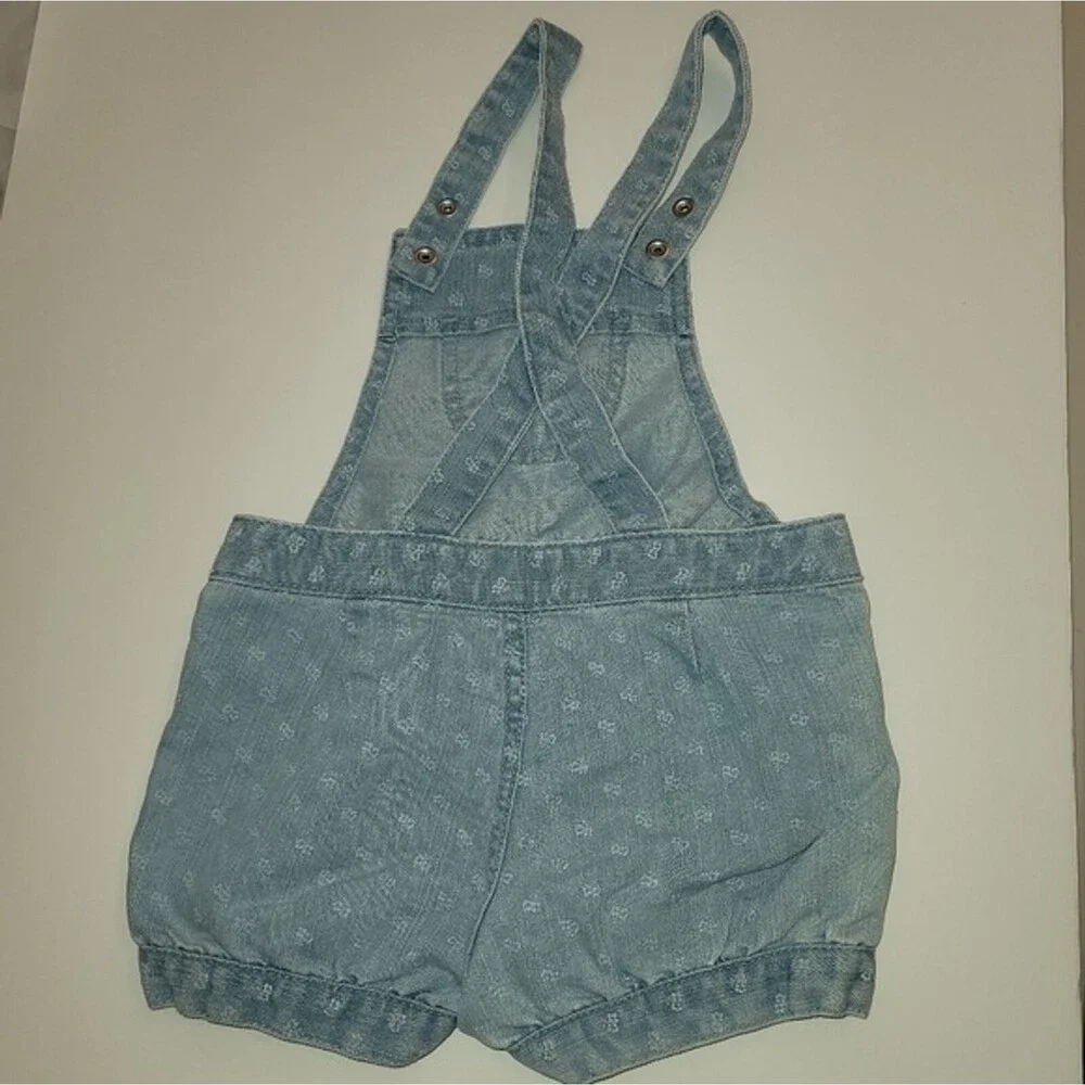 The Children's Place Little Girl Sz 2T Short Overalls Light Wash Floral Ruffles
